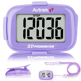 AVTREK Accurate 3D Step Counter for Walking Jumbo Screen Numbers Pedometer Clip on for Running with Time Display and LED Backlight Pedometers with Clip and Lanyard… (Purple)
