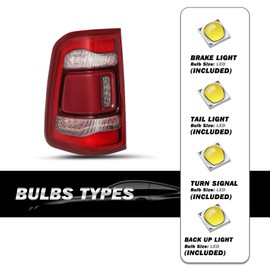 SOCKIR Tail Light Assembly LED Without Blind Spot Type Compatible With 2019-2024 Dodge Ram 1500, Rear Brake Light Tail Lamps Replacement Red Chrome Interior LED Brake Lamp Left Driver Side