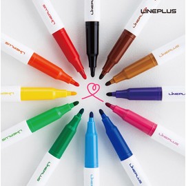 LINEPLUS Fine Board Markers, 2mm Fine Tip, Made in Korea | 12 Vibrant Colors for Precise Drawing & Coloring | Slim Barrel, Easy to Grip, Low-Odor Dry Erase | Ideal for Home, Office, School Use