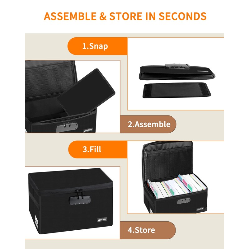 JUNDUN Index Card Holder with Lock,Collapsible Fireproof Index Card Box