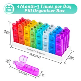 Cruxer 1 Month 3 Compartments Pill Box, 3 Times Daily Pill Box, Moisture-Resistant, BPA-Free, Travel Pill Box Dispenser Case to Hold Medicines, Vitamins, Fish Oil, Supplements
