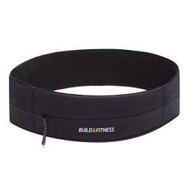 Build & Fitness Zipper Running Belt, Secure Key Clip – Lightweight, Slim, Comfortable – Fits All Size Phones, Keys, Cards, Airpods, GUs – for Men & Women – Run, Jog, Gym Workout, Cycle, Hiking