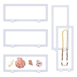 AHANDMAKER 5Pcs 3D Floating Display Case, 9.06"x3.54"x0.81" White Coin Display Case Transparent Film Storage Box, Case Frame Holder Stands for Shell Jewelry Challenge Coin, Pin, Commemorative Medal