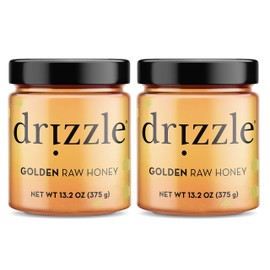 Drizzle Golden Raw Honey - Unfiltered, and Unprocessed - Rich in Nutrients and Beneficial Enzymes - Notes of Dandelion, Mint and Caramel - 100% Raw, Pure Honey - Gluten-Free, Paleo-Friendly (13.2oz) 2-Pack