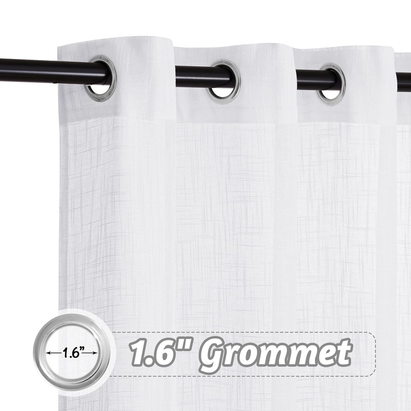 RYB HOME White Curtains Sheer - Linen Textured Farmhouse Semi