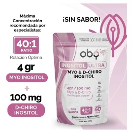 Myo y D-Chiro Inositol Ultra 401 Hasta 120 das Vitaminas Mujer  Mayo Myonisitol  Oby Suplemento Alimenticio Vegano Polvo Sin Sabor 300g               