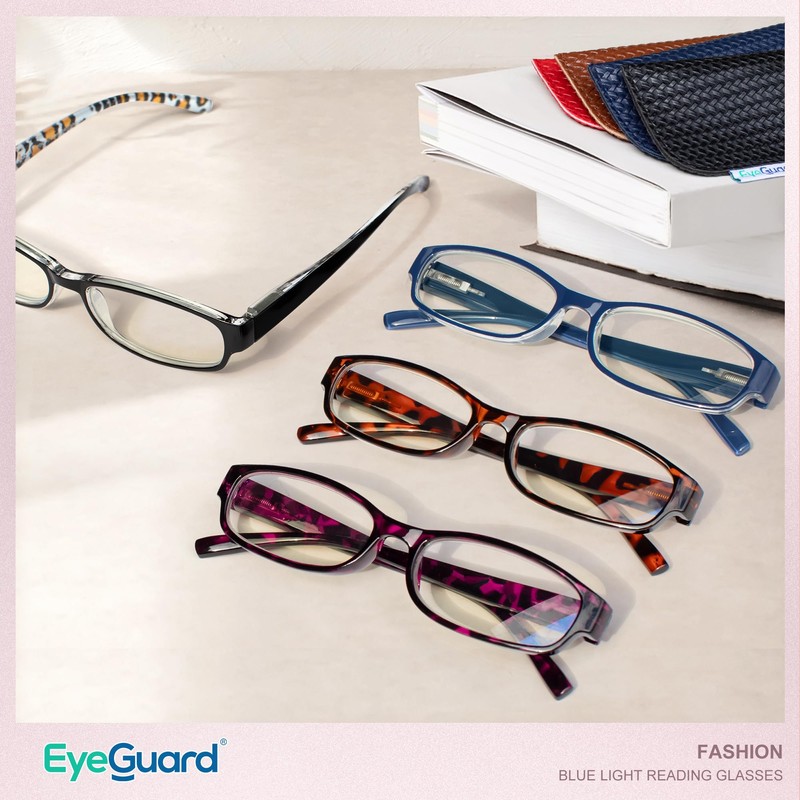 EYEGUARD Reading Glasses for Women 4 Pack Ladies Stylish Blue