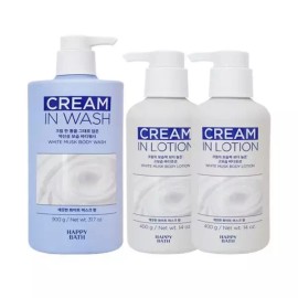 Happybath 해피바스 크림인 로션 화이트머스크 바디워시 900g + 바디로션 400g x2 Happybath Cream in Lotion White Musk Body Wash 900g + Body Lotion 400g x2