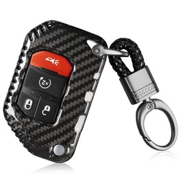 T-carbon Key Fob Cover Compatible with Jeep Wrangler, Real Carbon Fiber Protection Key Case Compatible with Jeep Wrangler JL JLU Rubicon Sahara JLU Gladiator JT Car Key Case 2018-2025, KeyChain(Black)
