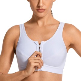 Syrokan Ladies’ Sports Bra, Strong Support, With Zip, Without Underwire and Inserts - White Plain, size: 85d