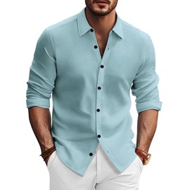 PJ PAUL JONES Mens Long Sleeve Button Down Shirts Wrinkle Free,Casual Long Sleeve Dress Shirts for Men Untucked Light Blue