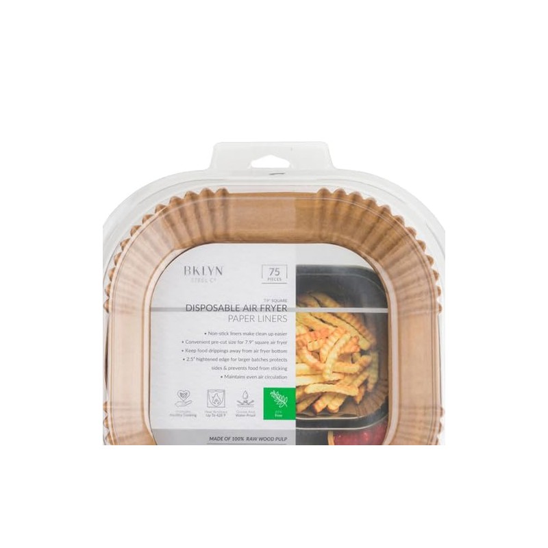 Core Kitchen Natural Brown 7.9 Inch Square Air Fryer Liners,