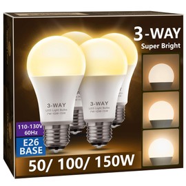 Briignite 3 Way LED Light Bulbs, 4 Pack, Soft White 3000K 50/100/150 Watt Equivalent, A19 Three Way Light Bulbs, E26 Base 3-Way Light for Indoor Light Bulb for Reading