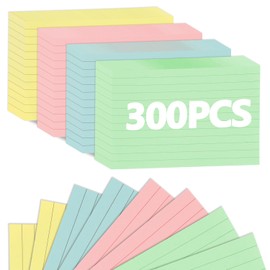 300 PCS Colored Index Cards, Four Colors Heavy Weight Ruled Lined Index Cards, 4×6 Inch Flash Note Cards for School Office Studying Note Taking and To Do List
