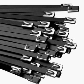 60 Inch Extra Long Metal Zip Ties Black 20PCS Premium Heavy Duty Stainless Steel Epoxy Coated Cable Wire Ties Multi Purpose Self-locking Cable Ties used for vehicles, machinery, outdoor, etc