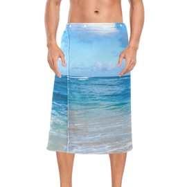 Kjovgcb Men's Half-Length Bath Towel Dress Bath Body Wrap, Absorbent Polyester Spa Towel Robe Bathrobe Elastic Waistband Print Ocean Tropical Sandy Beach Hawaii Kauai
