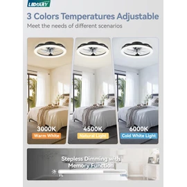 LEDIARY 20 Inch Low Profile Ceiling Fans with Lights and Remote, Dimmable Modern Fan Light(3000K-6000K), 6 Speed, Reversible, APP & Remote Control, Flush Mount Ceiling Fan for Bedroom, Black