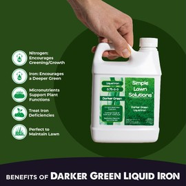 Simple Lawn Solutions - Liquid Iron Fertilizer Darker Green - Chelated Micronutrients - Concentrated Green Booster for Turf Grass, Indoor Plants and Outdoor Garden (32 Ounce)