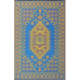 Mad Mats Traditional Outdoor Rug, Reversible Plastic Mat (4' x 6', Oriental Turkish - Blue)