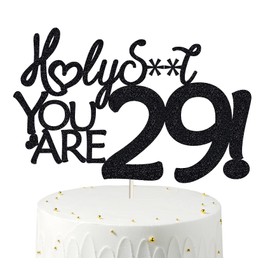 Decoración para tartas de cumpleaños 29, 29 decoraciones para tartas de cumpleaños, purpurina negra, divertida decoración para tartas 29 para hombres, 29 decoraciones para tartas para mujeres, decoraciones de cumpleaños 29, decoración para tartas de cump