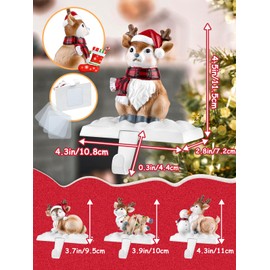 Kalolary Christmas Stocking Holders for Fireplace, 4 Styles Stocking Hangers with Christmas Elk Hook Pattern, Mantle Non-Slip Sturdy Mantel Stocking Hooks for Christmas Home Decoration Gifts