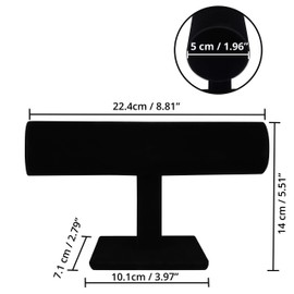 BELLE VOUS T-Bar Jewellery Display Stand (2 Pack) - Black Velvet Watch Display Stand/Bracelet Holder - Bracelet Holder Display Stand/Watch Stand for Men - Organiser Rack for Bangles & Necklaces