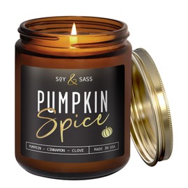 Pumpkin Spice Candle, Fall Candles - 'Pumpkin Spice' Pumpkin Candle, Autumn Scented Soy Candles for Home, Fall Scented Candles for Home, Fall Home Décor, 9oz Reusable Jar, 50Hr Burn, Made in USA