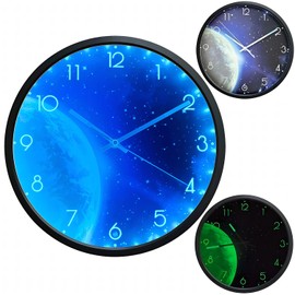 OCEST 12 Inch Night Light Wall Clock for Bedroom, Silent Lighted up Wall Clock Glow in The Dark, Easy to Read, Large Digital Display, Battery Operated for Living Room Kitchen-Blue Earth