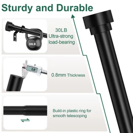 HEI! DEAR Curtain Rod 2Pack,Black Curtain Rods 72 to144 Inch(6-12ft),1Inch Heavy Duty Curtain Rods,Adjustable Curtain Rod,Modern Decorative Drapery Rods,Telescoping Window Curtains Rods 72-144", Black