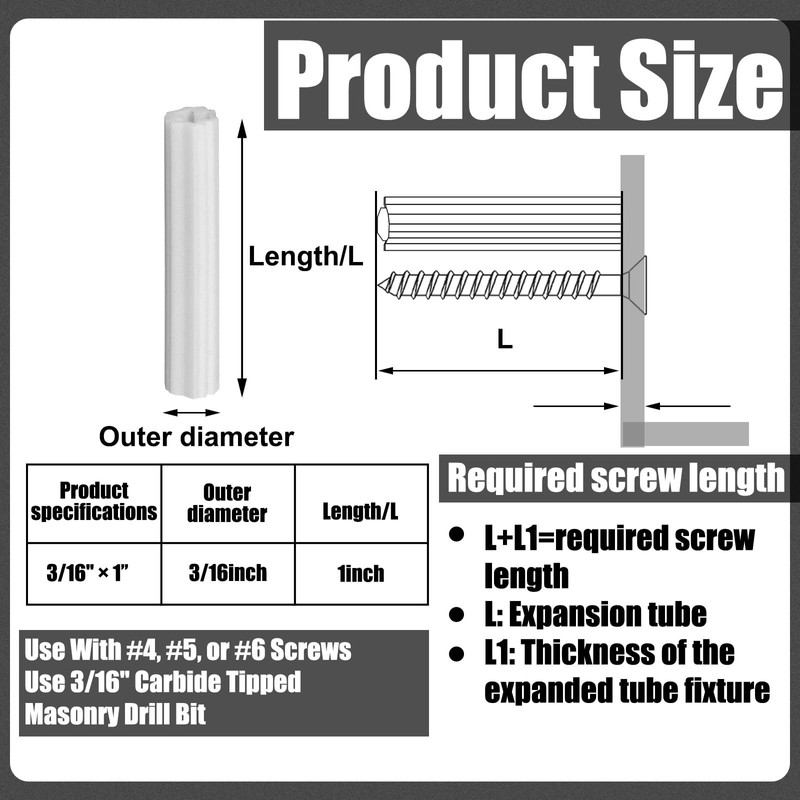 Lineshading 200 Pcs Expanding Plastic Screw Anchors 3/16" Hole White