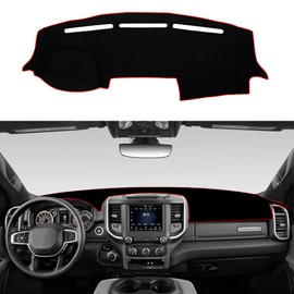 YOFAMO Dashboard Cover Dash Cover Mat Pad Carpet Custom Fit for Dodge Ram 1500 2500 3500 2019 2020 2021 2022 2023 2024 2025 2026 Accessories Anti-Skid Center Console Protector Cover Mat(Red Edge)
