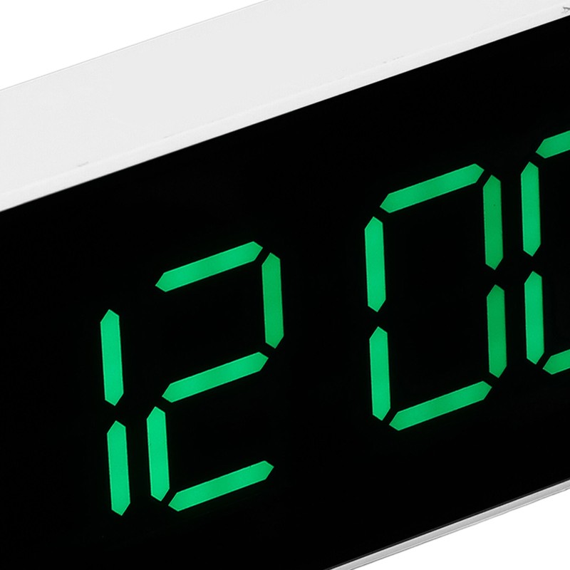LED Digital Alarm Clock Brightness Adjustable 12/24Hr White Shell Green