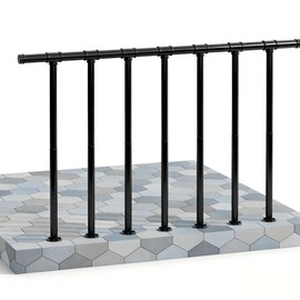 Deck Railings Metal Porch Railing Guard Rail Kit with Balusters Wrought Iron Flat Railing Kit Outdoor Metal Railings for Deck, Porch, and Balcony, Black (34 in. H x 4 ft. W)