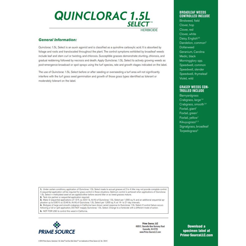 Primesource Quinclorac 1.5 Select Liquid Crabgrass Killer 7.5 Ounces