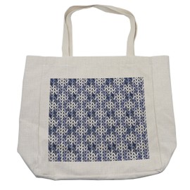 Lunarable Abstract Shopping Bag, Geometric Knitwear Pattern Textile Inspired Nordic Artisan Image Print, Eco-Friendly Reusable Bag for Groceries Beach and More, 15.5" X 14.5", Cream