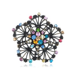 Alilang Bridal Wedding Craft Dressy Brass Tone Flower Floral Multi Crystal Brooch Pin