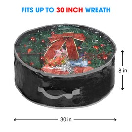 ProPik Wreath Storage Bag 30", Garland Holiday Container with Clear Window Polyester Tear Resistant for Holiday Featuring Heavy Duty Handles and Transparent Card Slot 30" X 30" X 8" (Black)