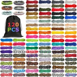 Riakrum 120 Pcs Paracord 550 10 Feet Paracord Cord Parachute Paracord Rope Multifunction DIY Paracord Bracelets Making Kit with Drawstring Bag for Making Lanyard Dog Collar Gift(Bright Colors)