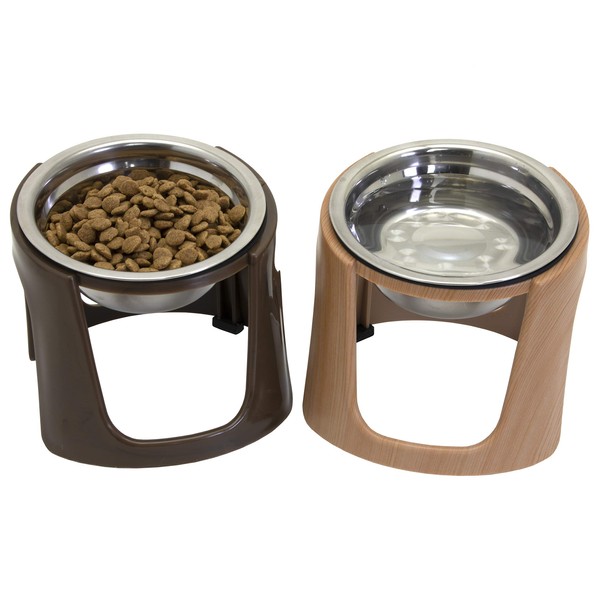 SportPet Food Bowls_Raised Stainless Steel Bowl_Gravity Feeder and Waterer,Brown