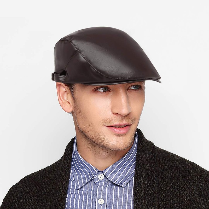 Kono Men Flat Cap PU Leather Gatsby Newsboy Caps Adjustable