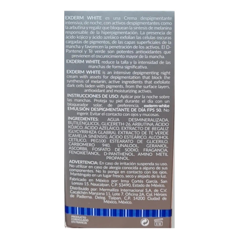 Exderm White Crema Despigmentante Intensiva De Noche 30 Ml