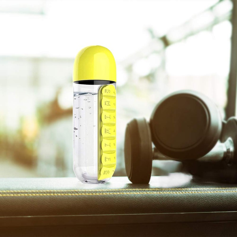 Pill Bottle, 2 in 1 Portable Water Bottle with Pill