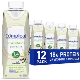 Compleat Standard 1.4 Plant-Based Vanilla Nutrition Shake - 18g Protein, 29 Vitamins & Minerals - Vegan Tube Feeding Formula - 8.45 Fl Oz (Pack of 12)