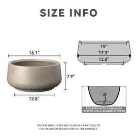 Kante 16.1" Dia Round Curvy Concrete Planter, Large Plant Pots with Drainage Hole and Rubber Plug for Indoor Outdoor Plants, Flower Pot for Home Garden Patio Porch, Weathered Concrete