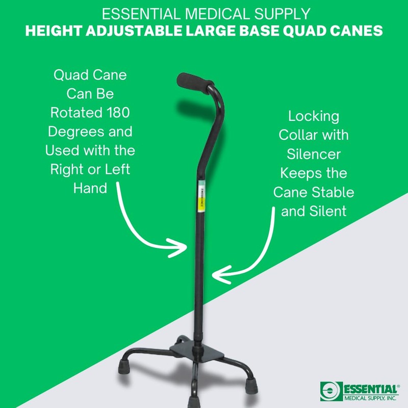 Essential Medical Supply Large Base Quad Cane in Black -