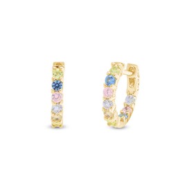 Round Rainbow Inside-Out Pastel Hoop Earrings for Women in 14k Gold Plated Brass, Valentine's Day Gift For Her, Yellow Gold Brass, Cubic Zirconia