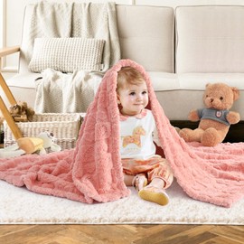 Excervent Baby Blanket 3D Heart Checkered Jacquard, Ultra Soft Newborn Receiving Infant Toddler Crib Stroller Flannel Fleece Throw Blanket, Cute Lovely Gift for Girls Boys, 30x40 Inches, Pink