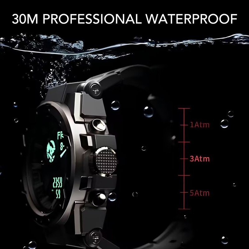 Waterproof Wristwatch Transparent Cover LED Luminous Wristwatch for Gentlemen Black