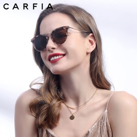 Carfia Retro Fashion Polarized Sunglasses for Women Hand-Crafted Acetate Frame Metal Bridge Eyewear CA5012 Pink Tortoise Frame Brown Lens