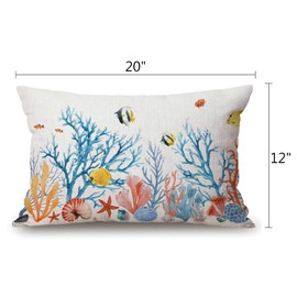 Solekla Watercolor Sea Life Colorful Corals and Fish Farmhouse Pillow Covers 12x20 Inch,Home Decorative Throw Pillow Case Cushion Cover,Home